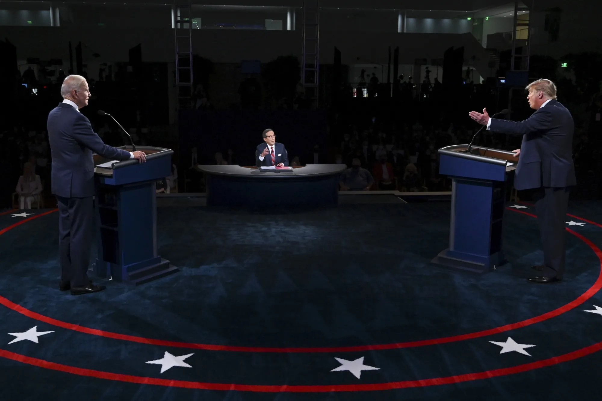 President Donald Trump and&nbsp;Joe Biden on stage&nbsp;during the first U.S. presidential debate in Cleveland, Ohio, on&nbsp;Sept. 29.&nbsp;
