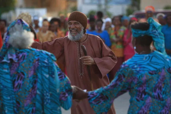 Ben Ammi Ben-Israel dances during festivities marking the Shavuot harvest festival.
