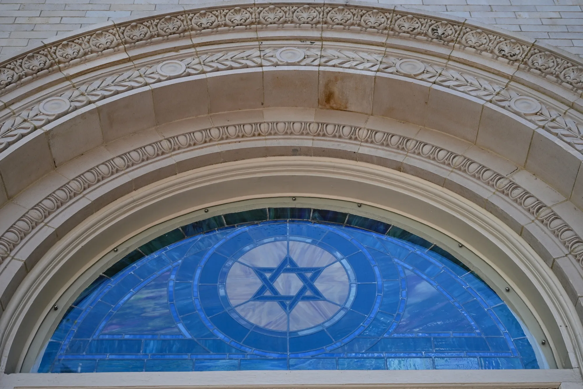 A stained glass window at a synagogue in Washington.
