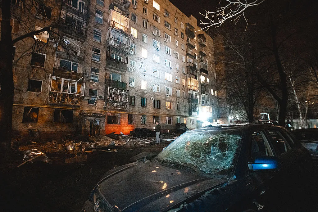Damage&nbsp;at the scene following Russian strikes with Shahed drones.&nbsp;