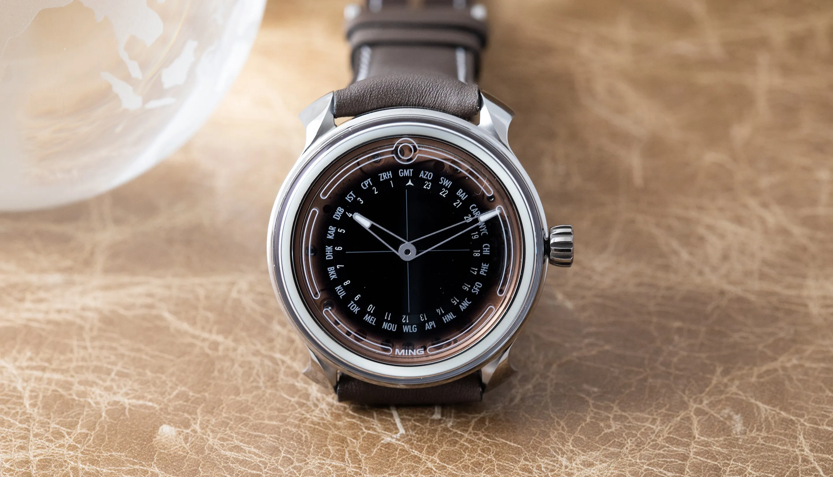 Ming 19.02 Worldtime Watch: Tron-Like Lume and Rose Gold Plating