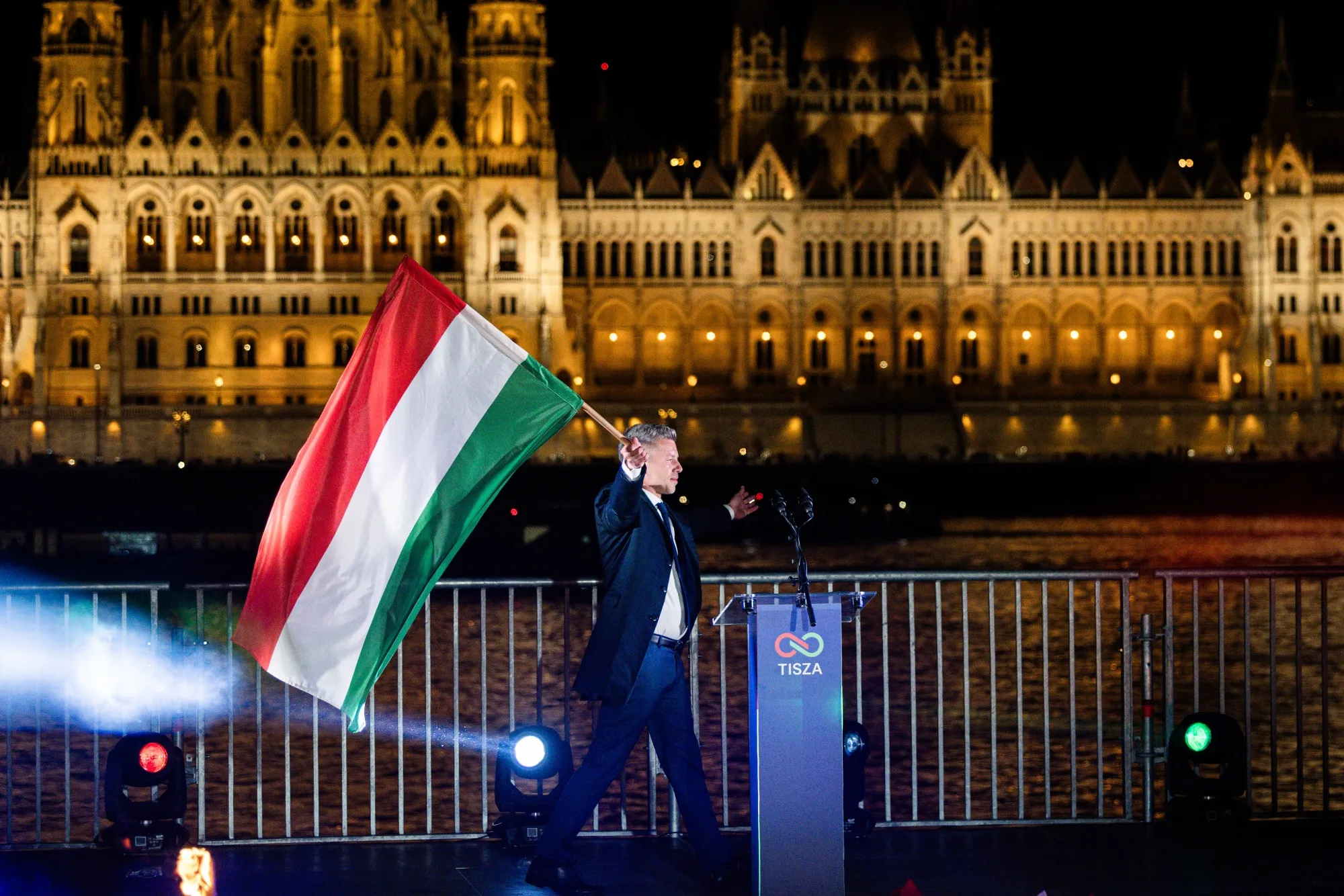Peter Magyar on election night in Budapest, on April 12.