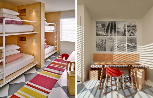 A bedroom and living quarters at the Asbury.