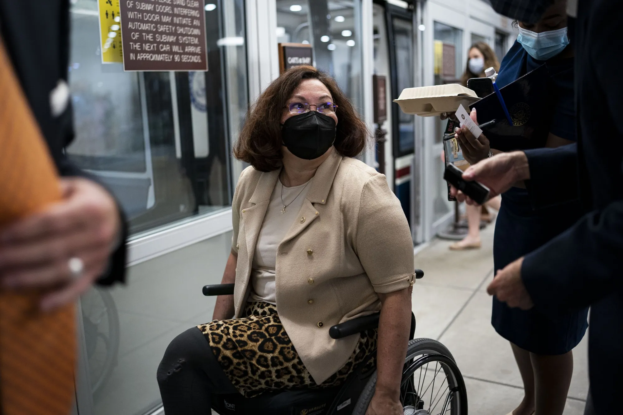 Senator Tammy Duckworth of Illinois talks&nbsp;to reporters following a vote in the basement of the U.S. Capitol in Washington, D.C., on July 27.&nbsp;