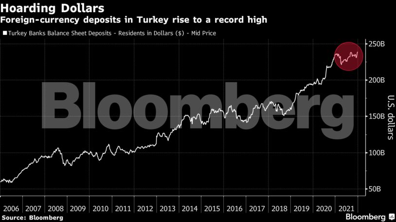 Foreign-currency deposits in Turkey rise to a record high