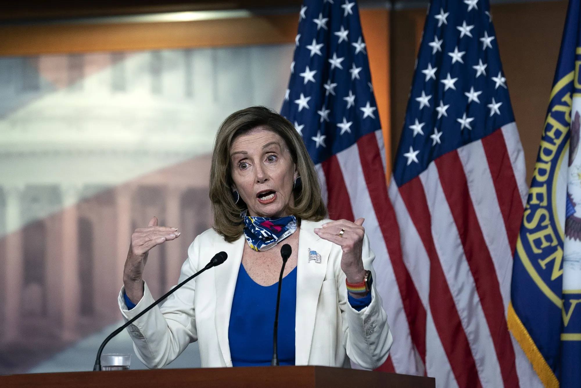 House Speaker Nancy Pelosi speaks during a news conference at the U.S. Capitol in Washington on Oct. 1, 2020.&nbsp;