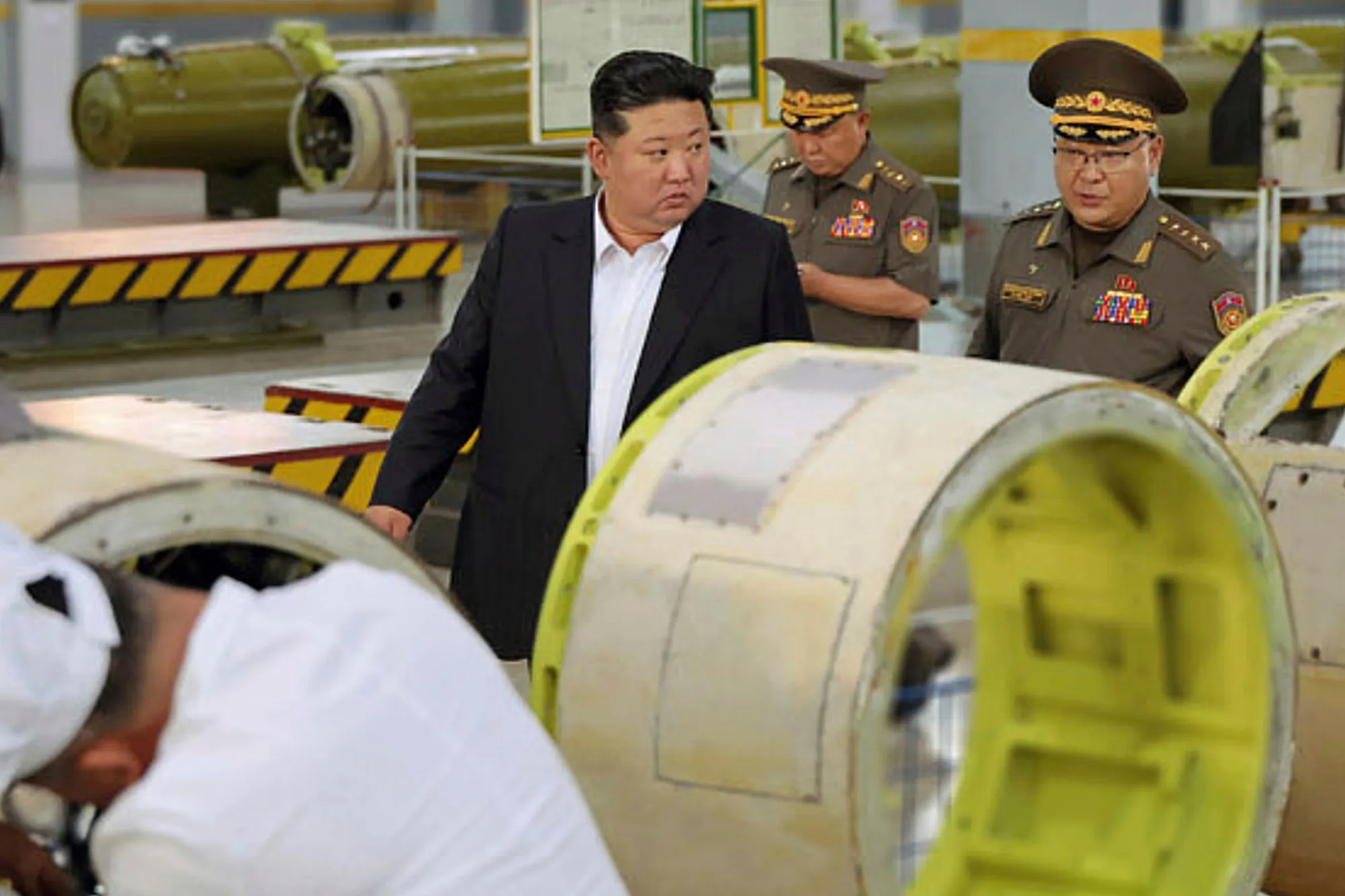 Photo provided by the North Korean government of Kim Jong Un inspecting a new weapons factory at an undisclosed location in North Korea&nbsp;on Sunday, Aug. 31.