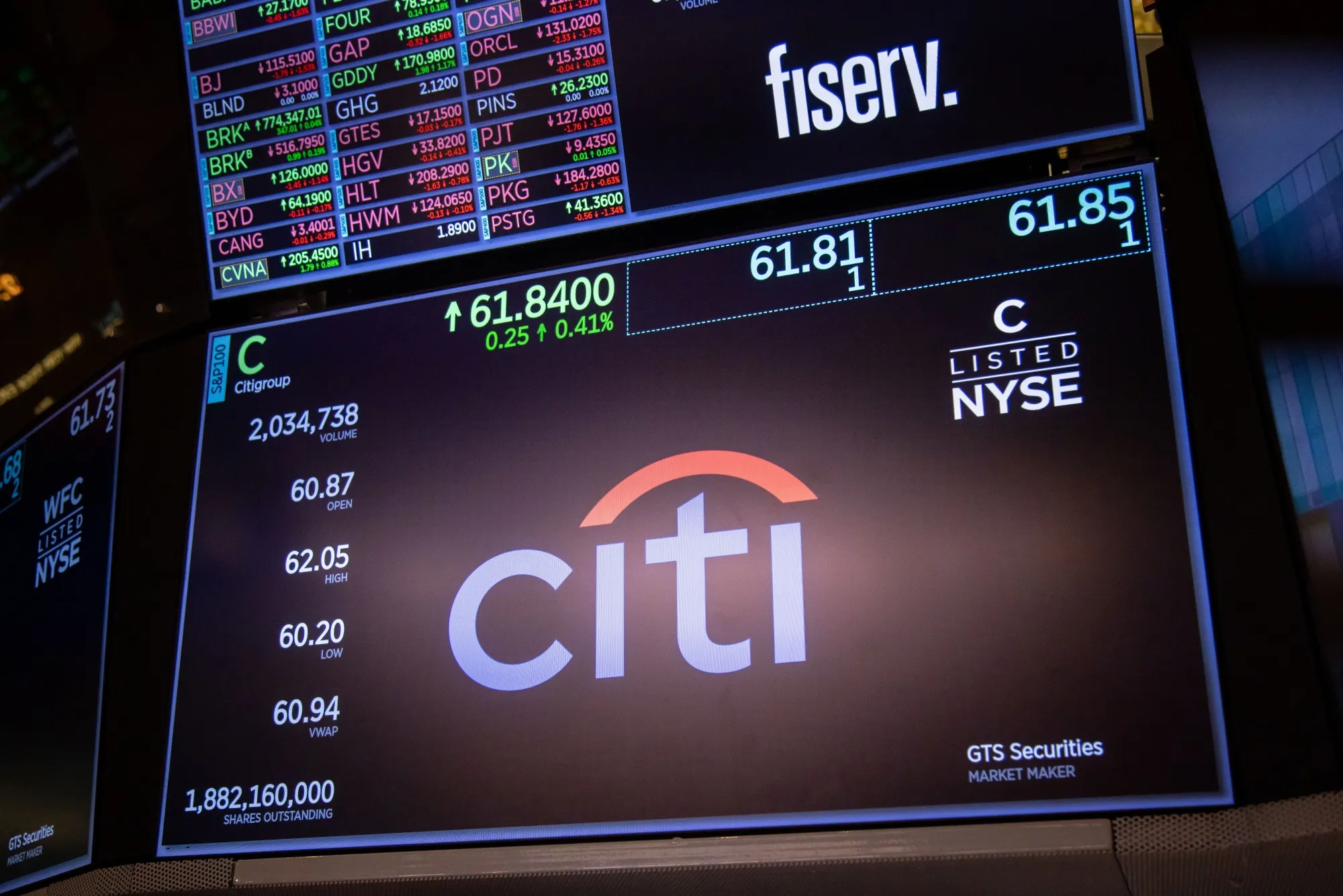 Citigroup Inc. signage on the floor at the New York Stock Exchange (NYSE) in New York, US, on Friday, April 11, 2025. US assets slumped across the board as the intensifying US-China trade spat threatens turmoil in the economy and the financial system.