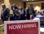 Job seekers at the San Jose Career Fair in San Jose, California, on Tuesday, Nov. 10, 2015.