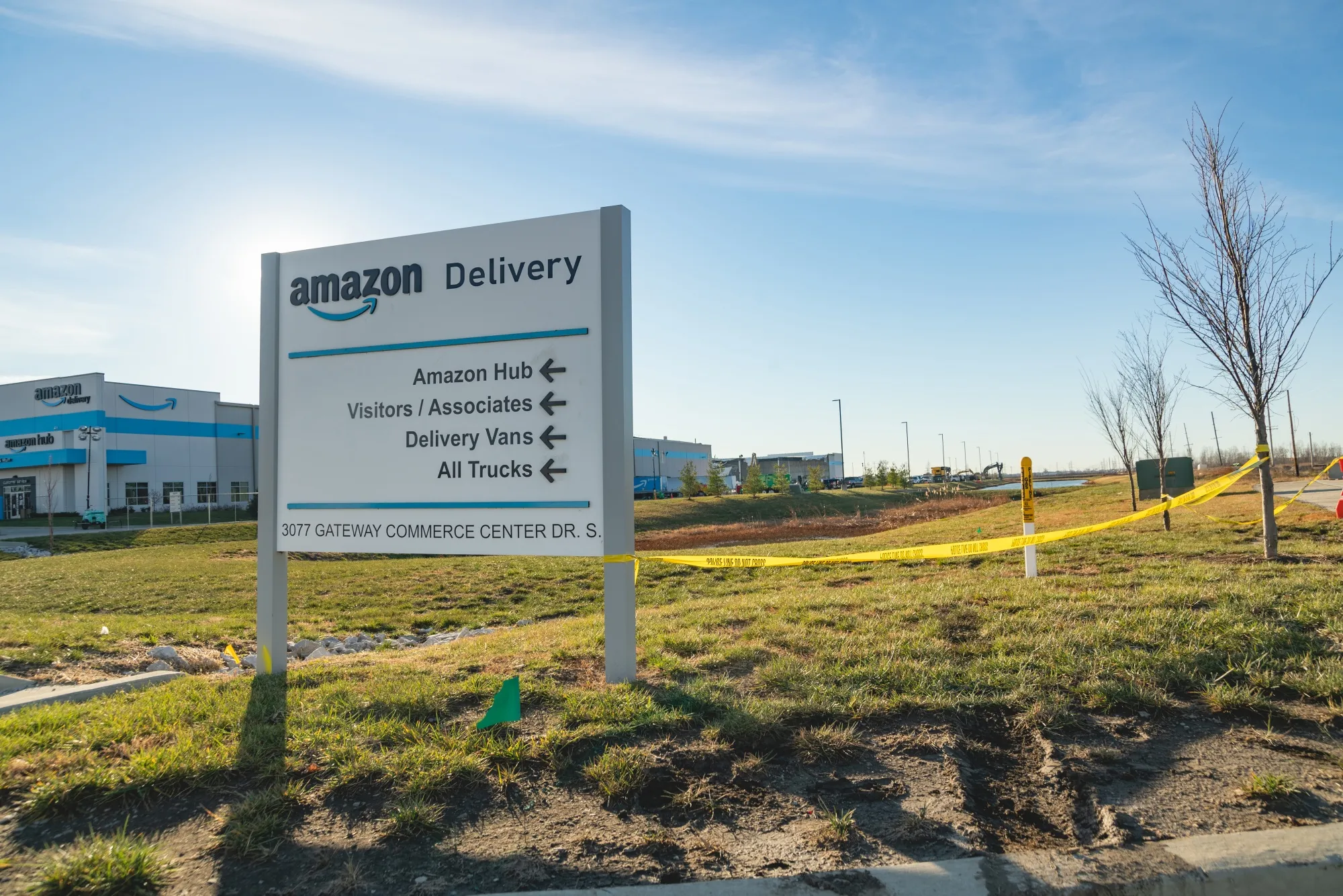 Police tape cordons of a section of a collapsed roof at an Amazon warehouse following a tornado in Edwardsville, Illinois, on Dec. 12.