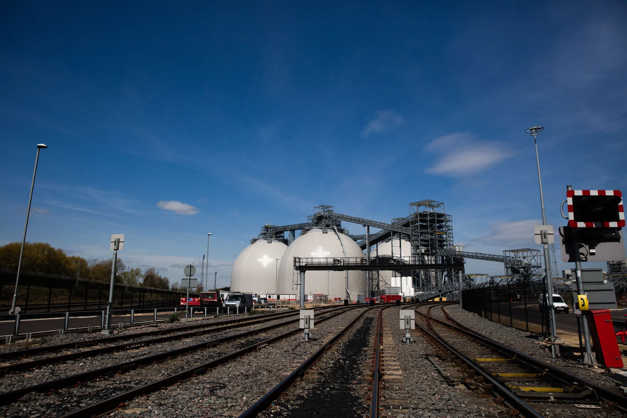 Biomass fuel storage tanks at the Drax Group Plc's power station near Selby, UK.