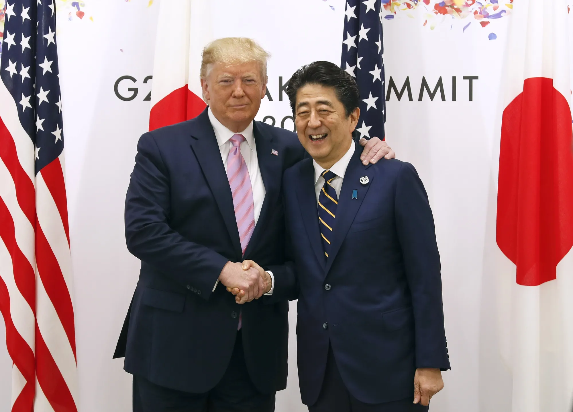 U.S. President Donald Trump, and Shinzo Abe, Japan's prime minister, in Osaka in June.&nbsp;