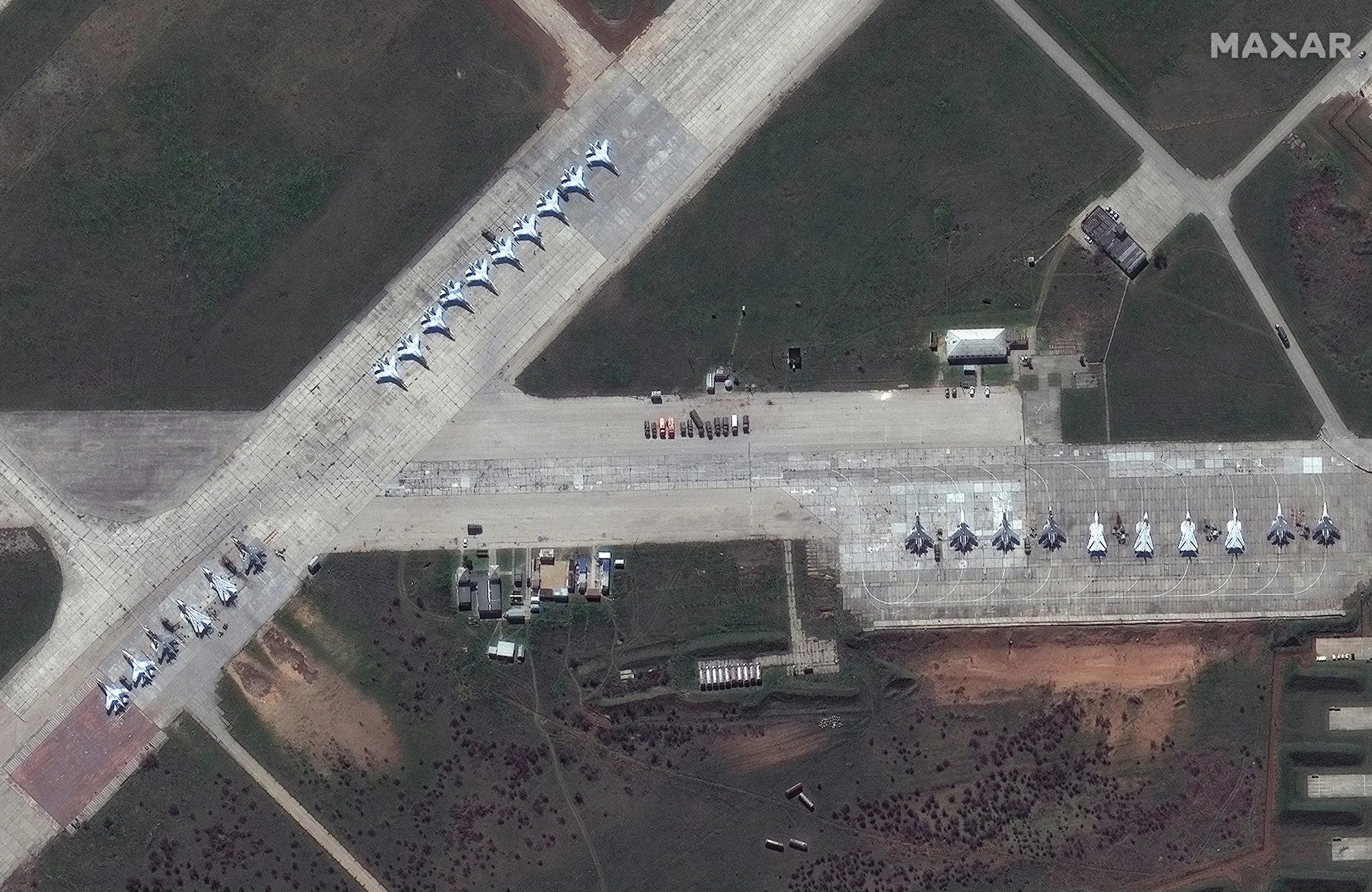 A satellite image of Saki Airbase in 2021.
