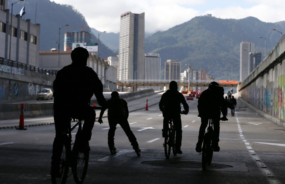 Commuters bike to their destinations on a &quot;Day Without Cars and Motorcycle&quot; in Bogota, Colombia.