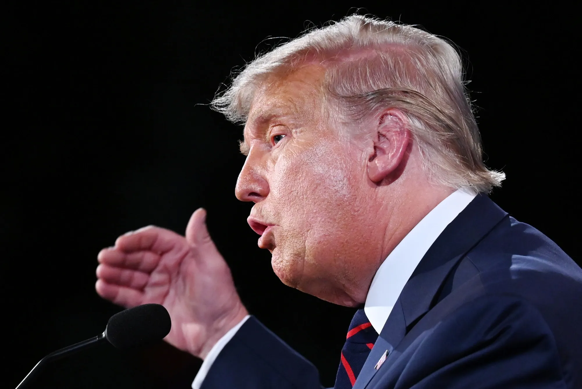 Trump speaks during Tuesday’s debate.