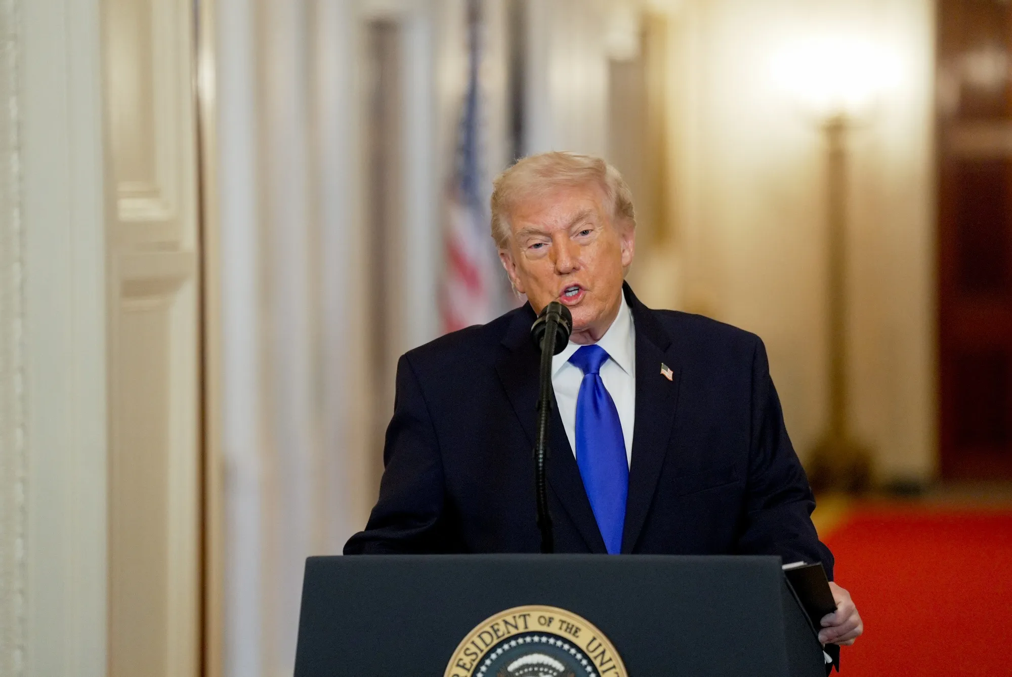 President Donald Trump speaks in the East Room of the White House in Washington, DC,&nbsp;on&nbsp;Feb. 23.