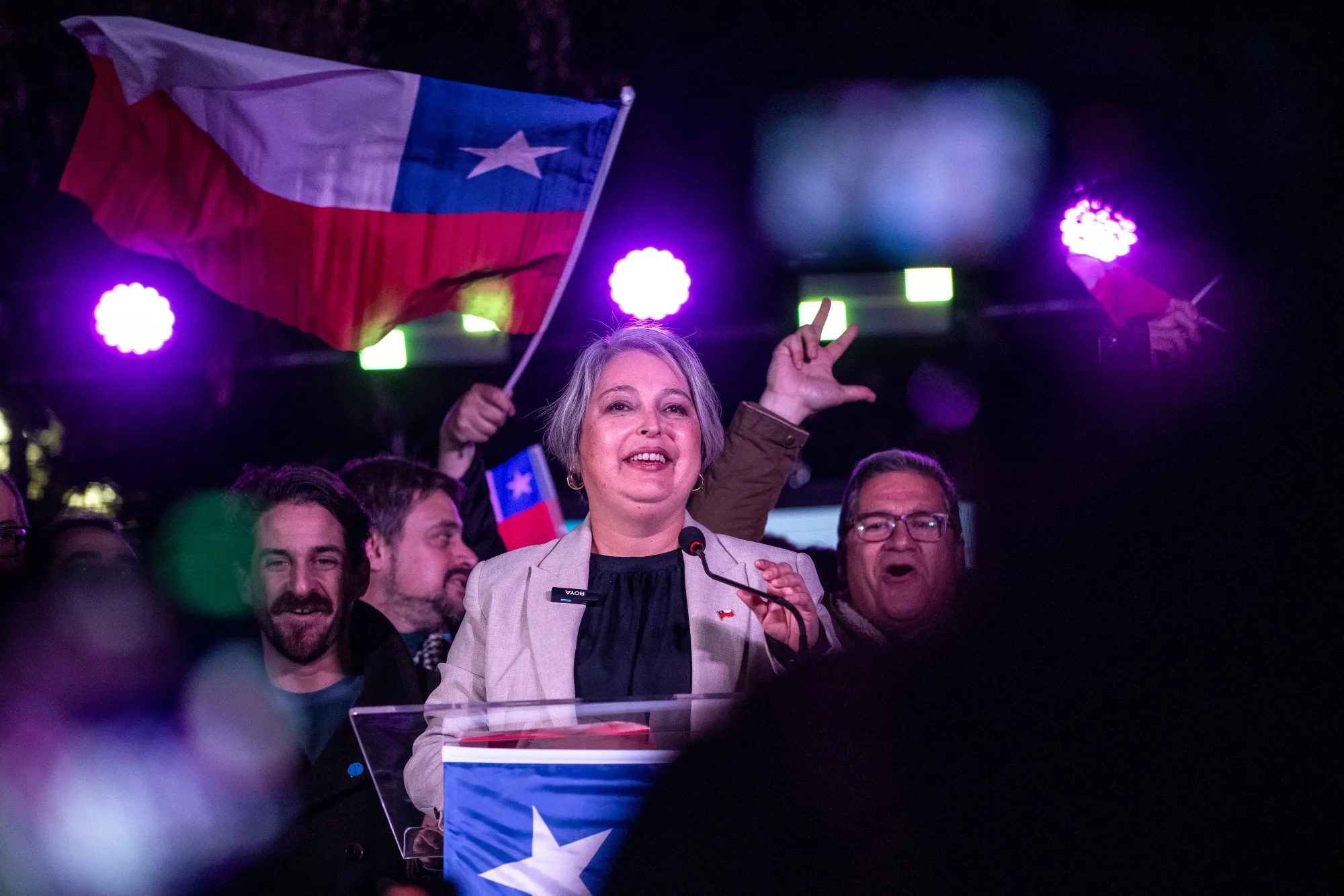 Jeannette Jara at a presidential primary election night rally in Santiago on June 29.