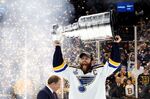 Alex Pietrangelo&nbsp;of the St. Louis Blues celebrates with the Stanley Cup after defeating the Boston Bruins in Game Seven to win the 2019 NHL Stanley Cup Final &nbsp;on June 12.