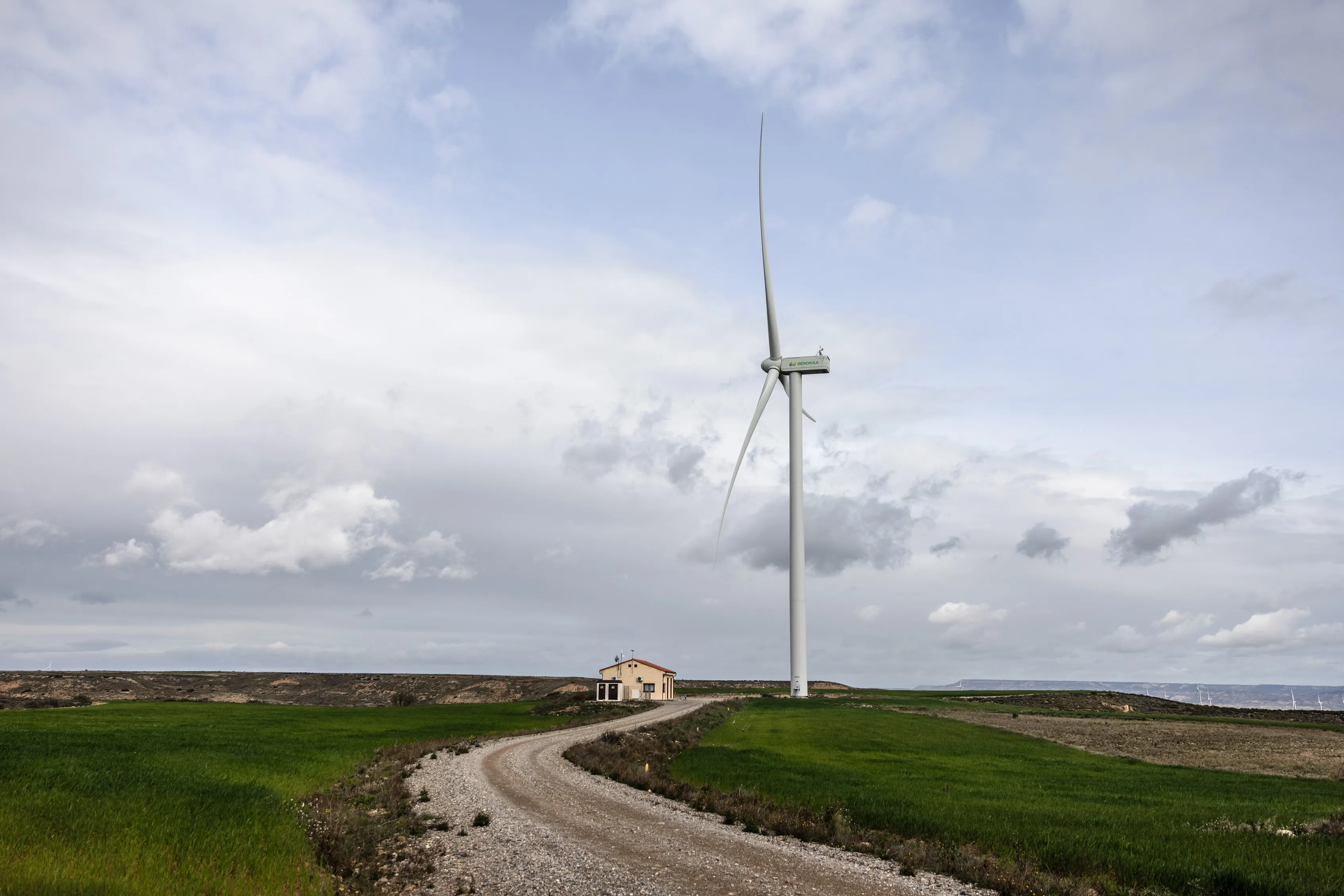A wind turbine at a wind farm in Zaragoza, Spain.
