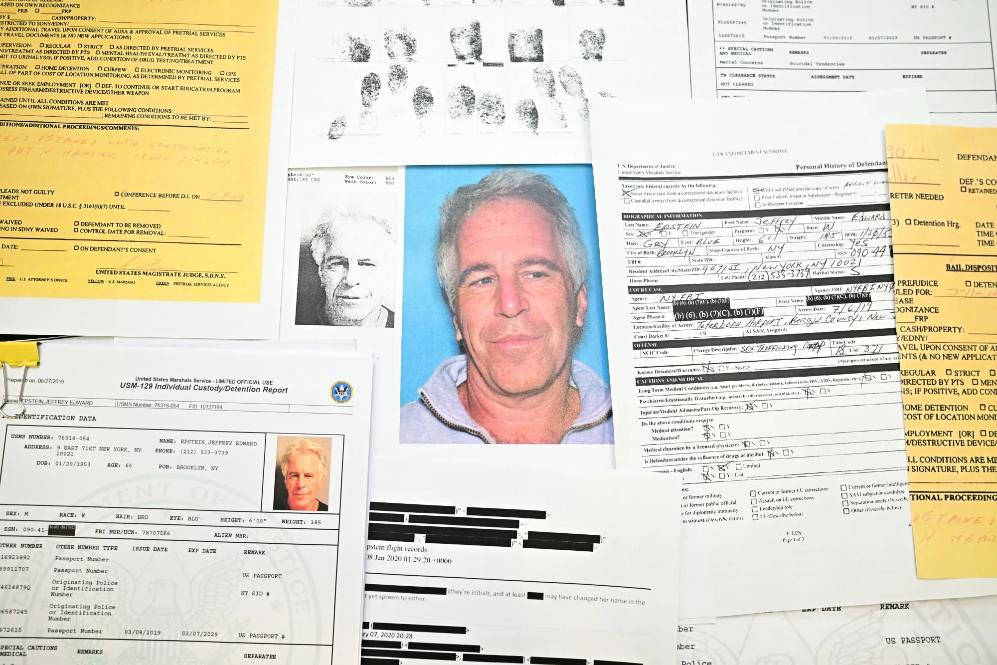 Released documents from the US Justice Department files on Jeffrey Epstein.