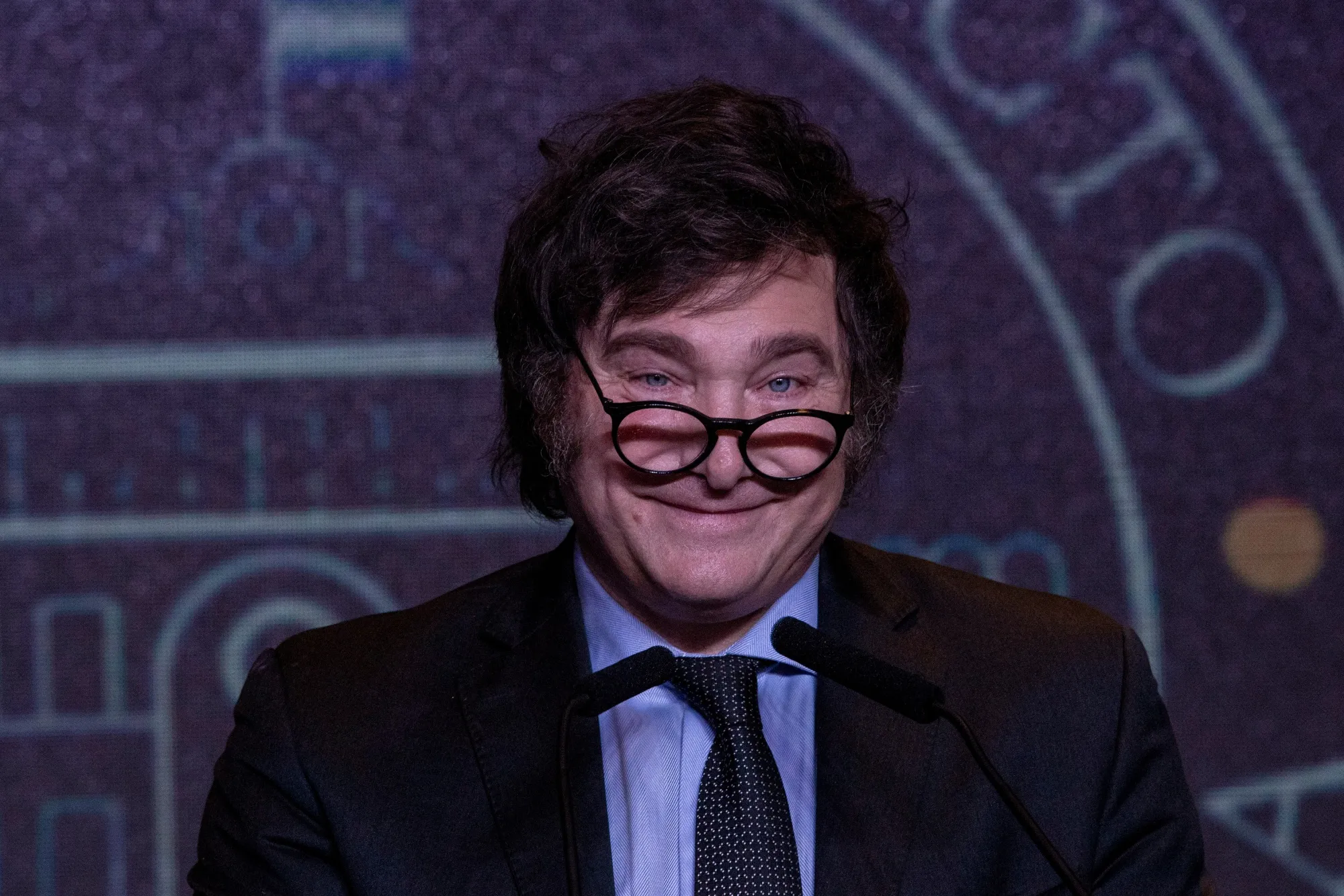 Javier Milei speaks during an election night rally at the party headquarters in Buenos Aires, Argentina, on&nbsp;Nov. 19.