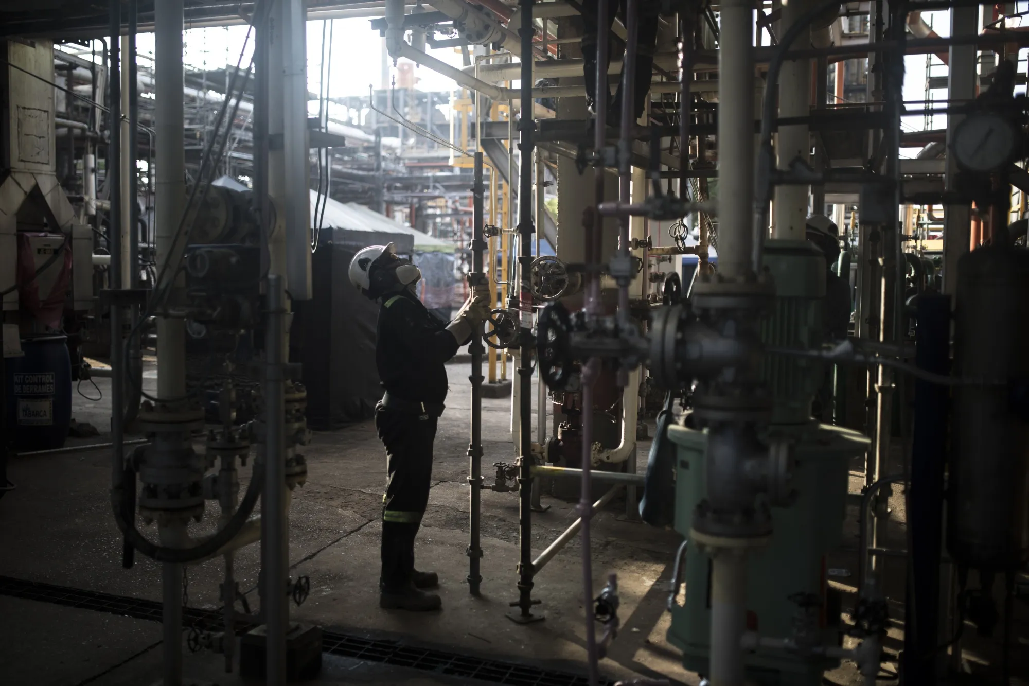 A worker at the Ecopetrol Barrancabermeja refinery in Barrancabermeja, Colombia.