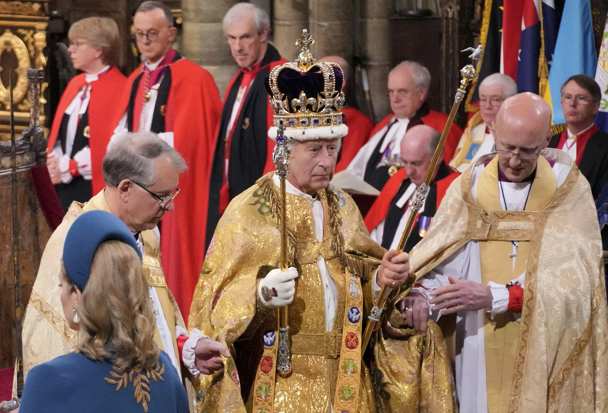 King Charles III&nbsp;after being crowned with St. Edward's Crown by the Archbishop of Canterbury.