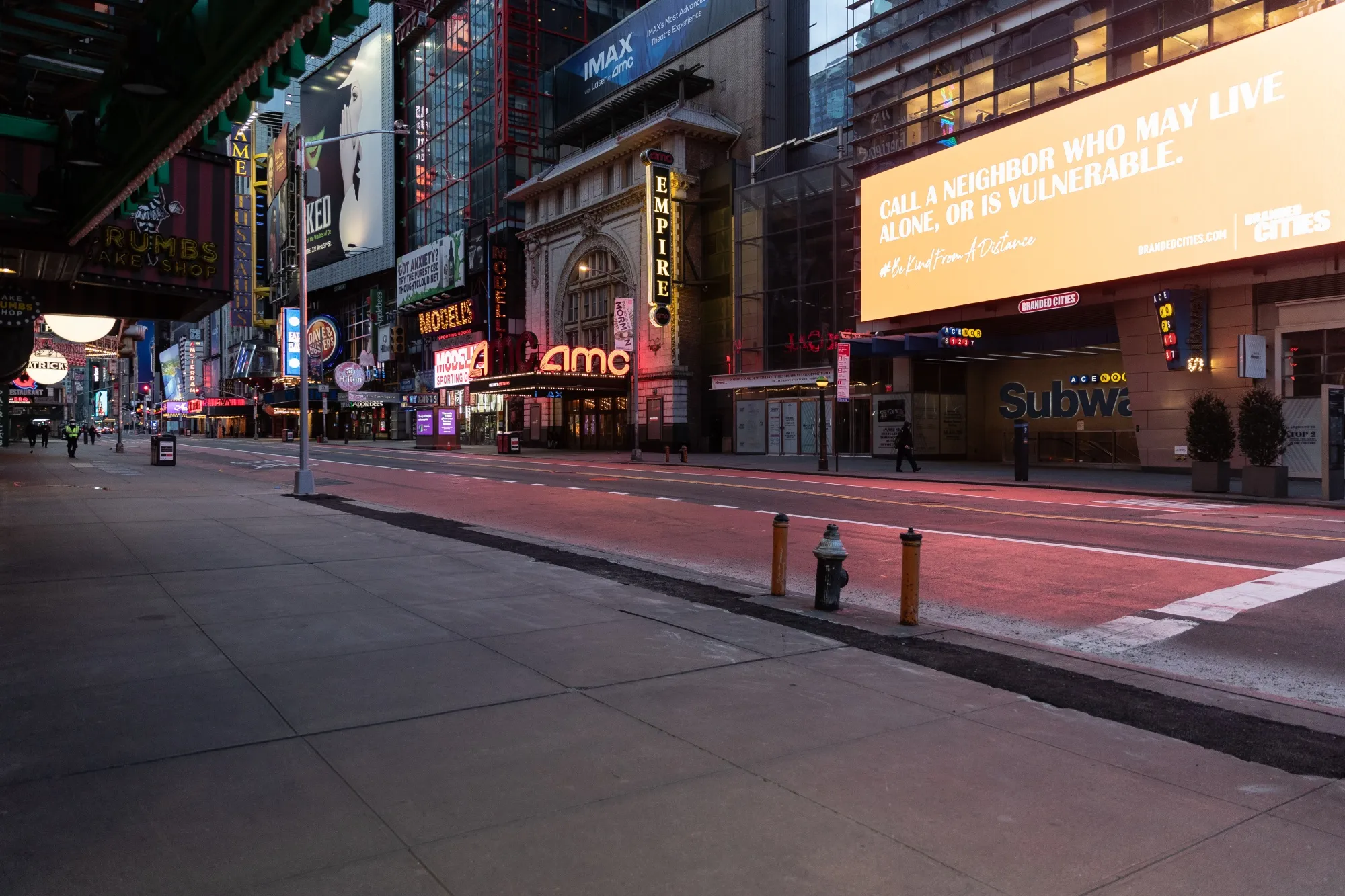 A street stands empty outside a subway station in the Times Square neighborhood of New York on April 1.