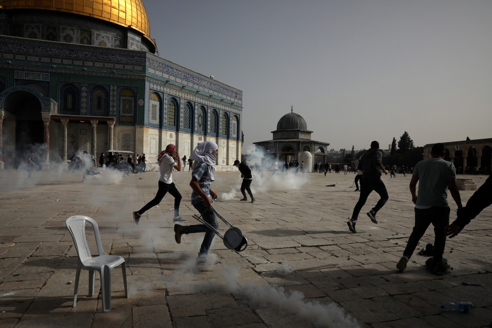 Pro-Palestinian demonstrators targeted by apparent stink bomb at