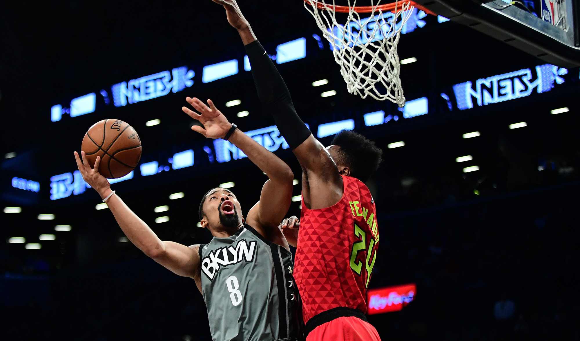 Spencer Dinwiddie of the Brooklyn Nets attempts a shot during a game&nbsp;in Brooklyn&nbsp;in 2019.