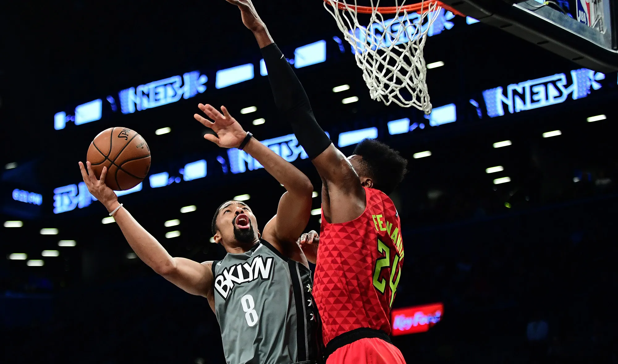 Spencer Dinwiddie of the Brooklyn Nets attempts a shot during a game&nbsp;in Brooklyn&nbsp;in 2019.