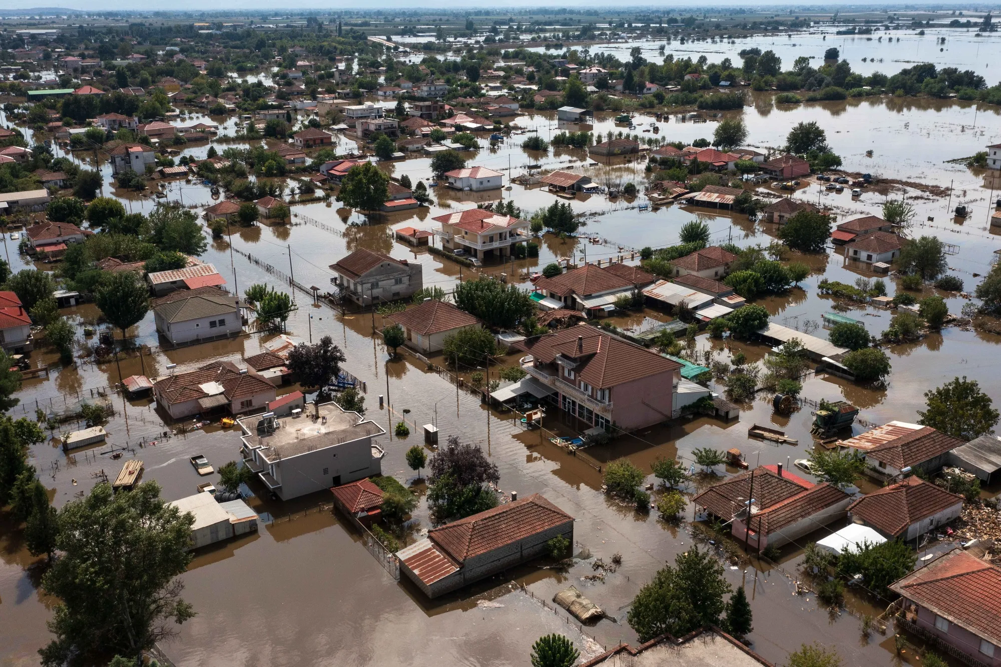 Flooded homes and buildings&nbsp;in Karditsa region, Greece, in September.