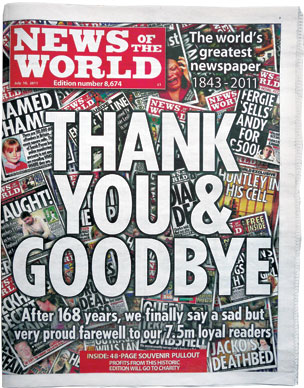 July 2011, the last issue of Britain’s most popular newspaper