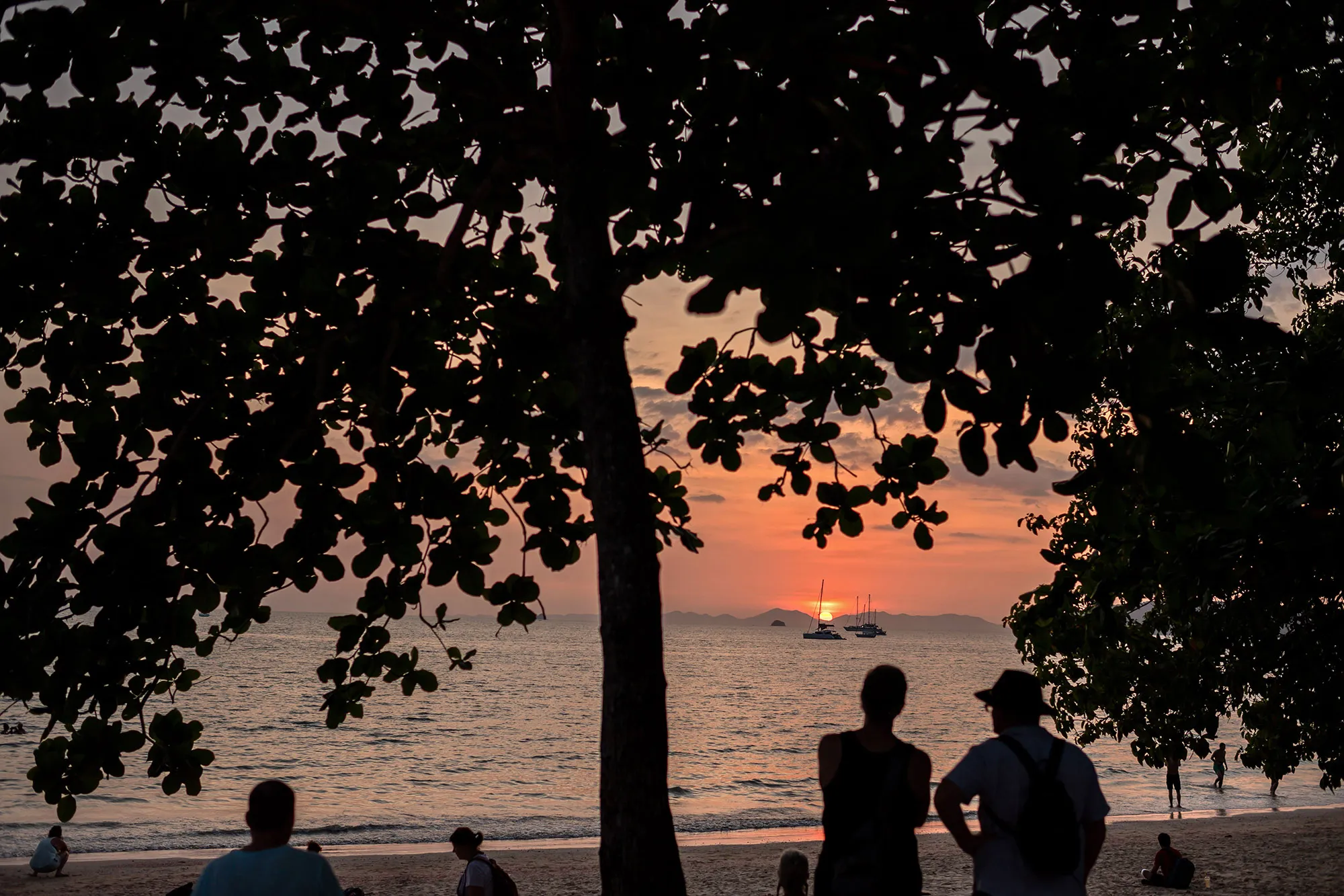 Sunset at Ao Nang beach in Krabi province.
