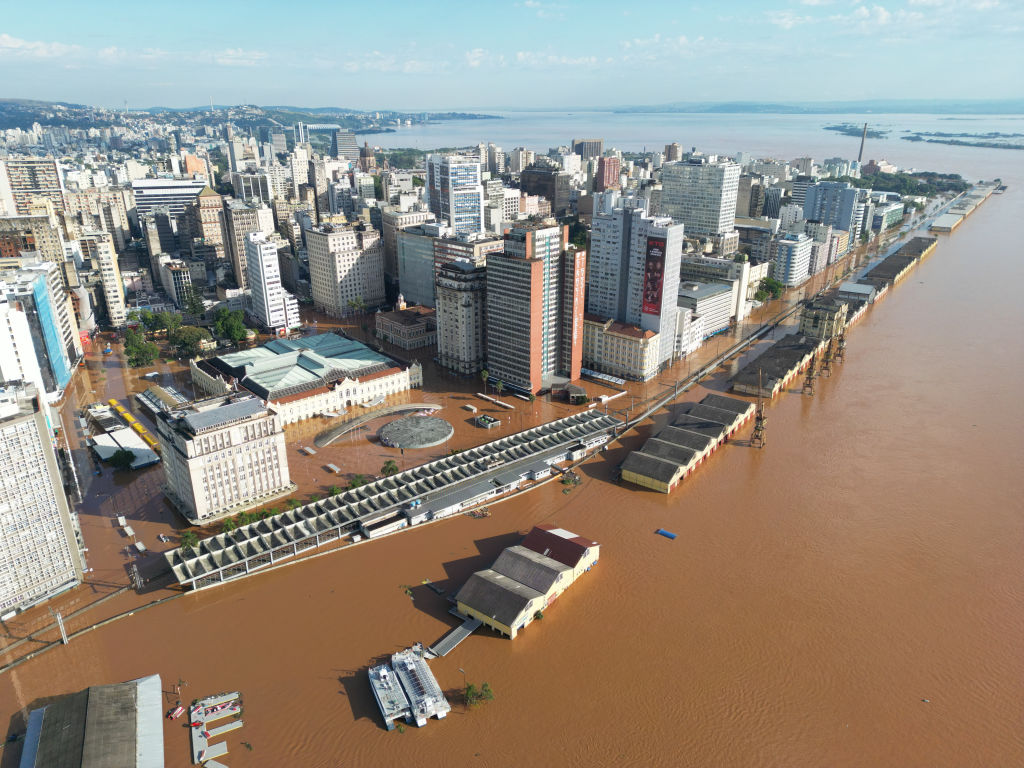 The Center of Porto Alegre, capital of Rio Grande do Sul, after the overflow of the Guaiba River in Porto Alegre, Brazil in 2024. Photographer: Ramiro Sanchez/Getty Images