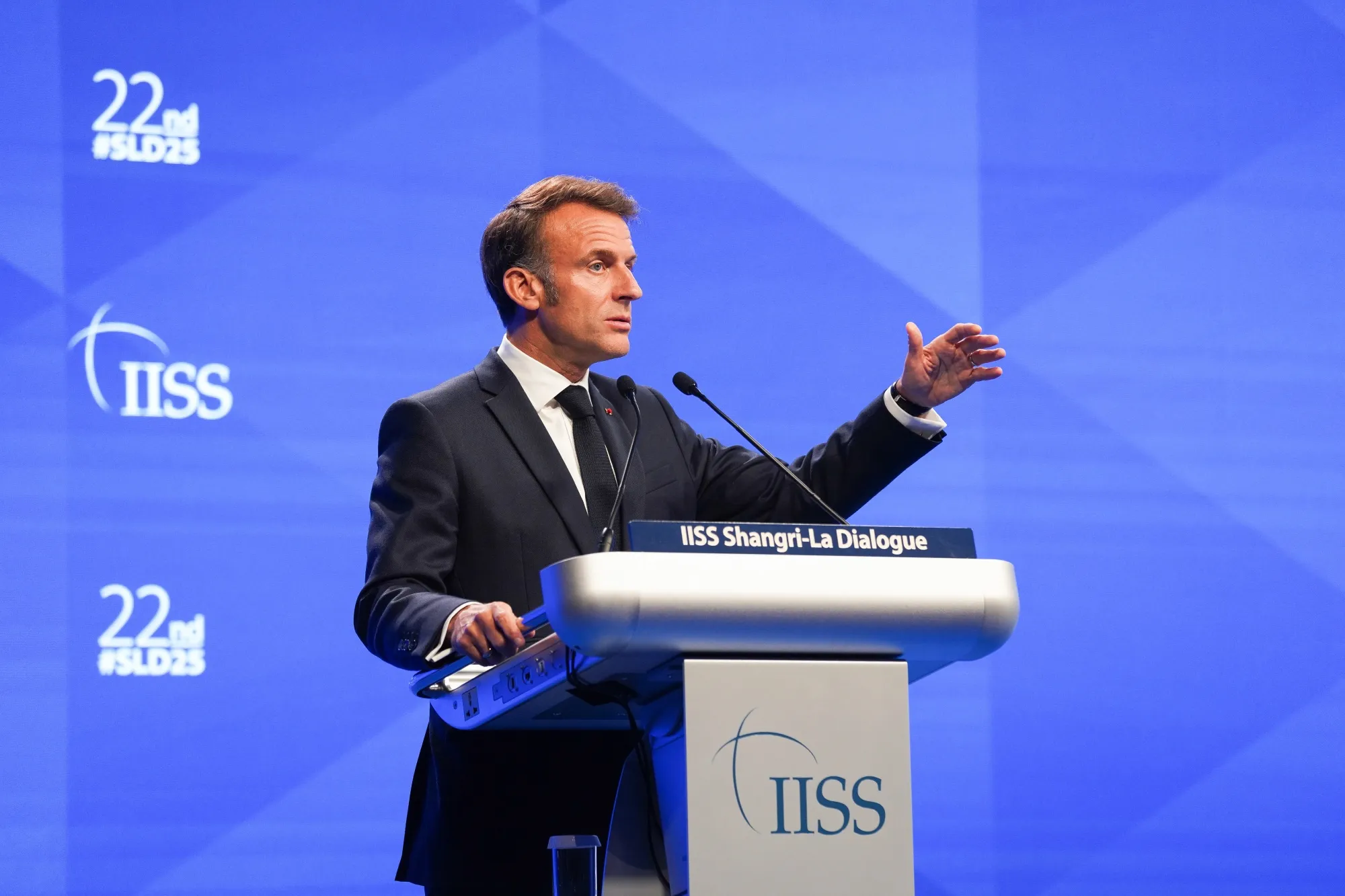 Emmanuel Macron during the IISS Shangri-La defense summit in Singapore, on&nbsp;May 30.
