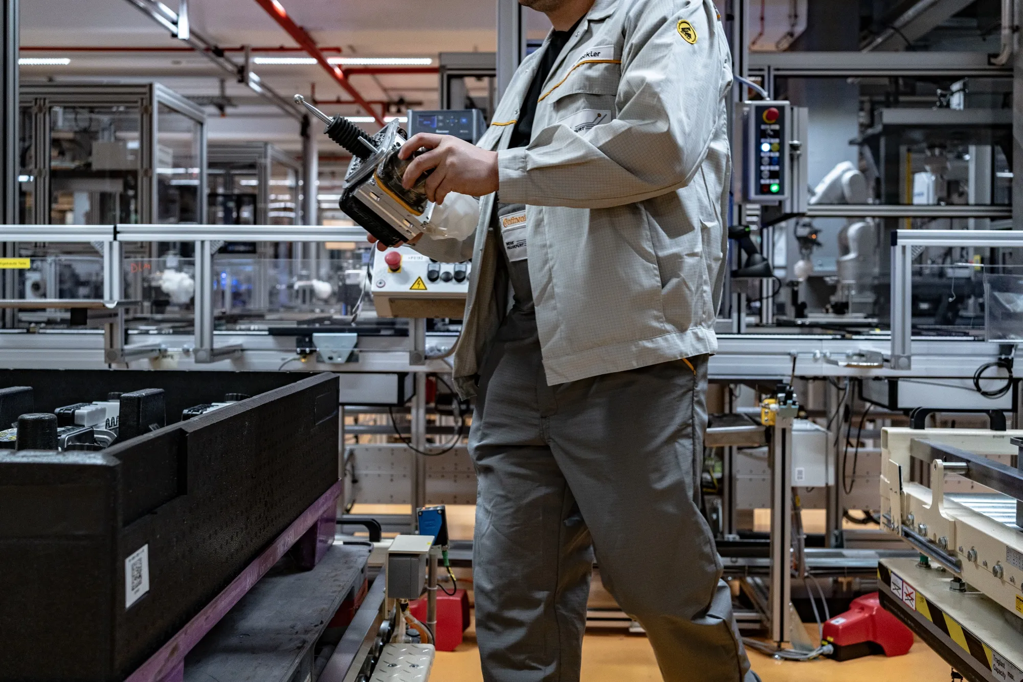 An employee&nbsp;on the production line at the Continental AG manufacturing plant in Frankfurt, Germany.