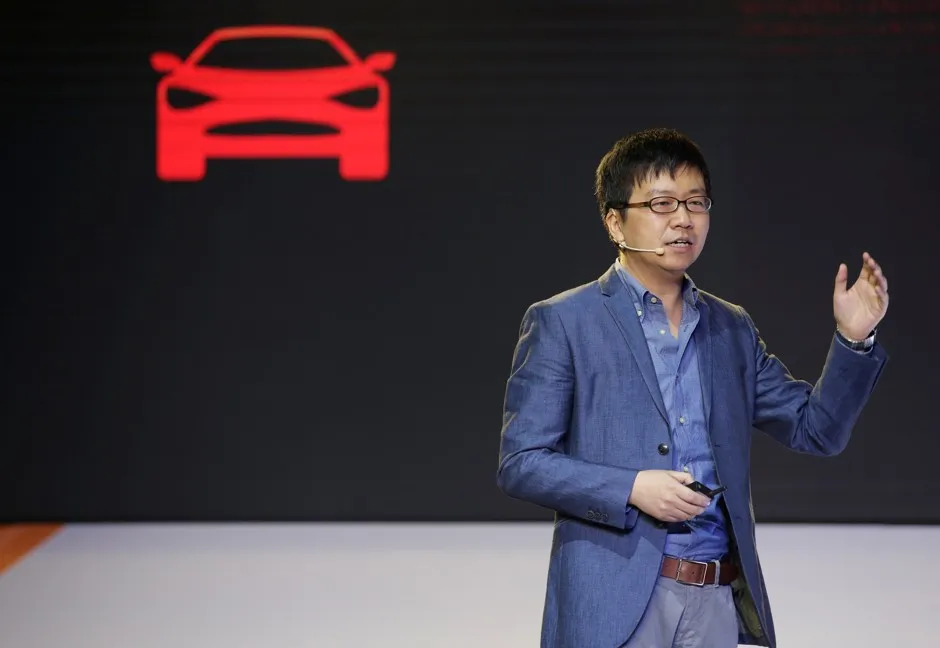 Shen Haiyin, the co-founder and CEO of electric-vehicle startup Singulato, attends the launch ceremony of an electric SUV in Beijing in April 2017.