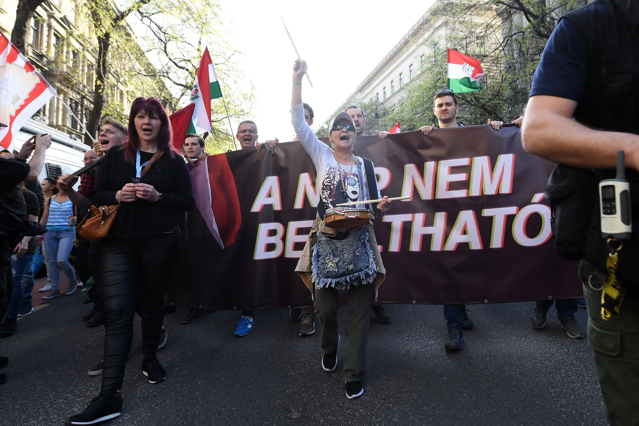 People protest against the policies of Hungarian Prime Minister Viktor Orban's government in Budapest, Hungary on April 14, 2018.&nbsp;