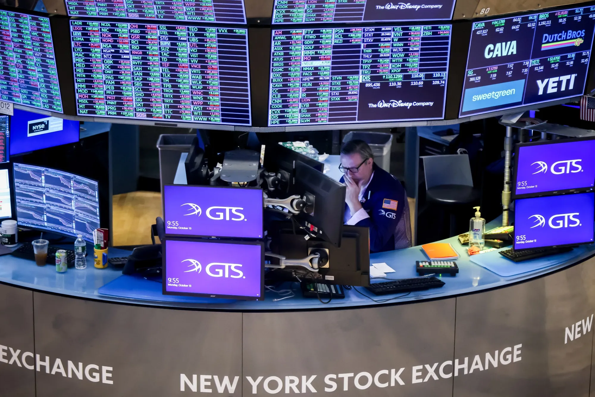 A trader works on the floor of the New York Stock Exchange (NYSE) in New York.