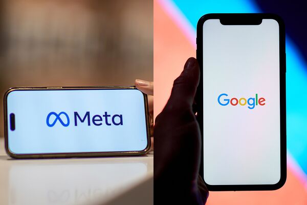 Meta and Google logos diptych