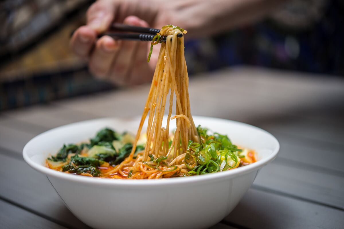 A bowl of Noodles in soup.