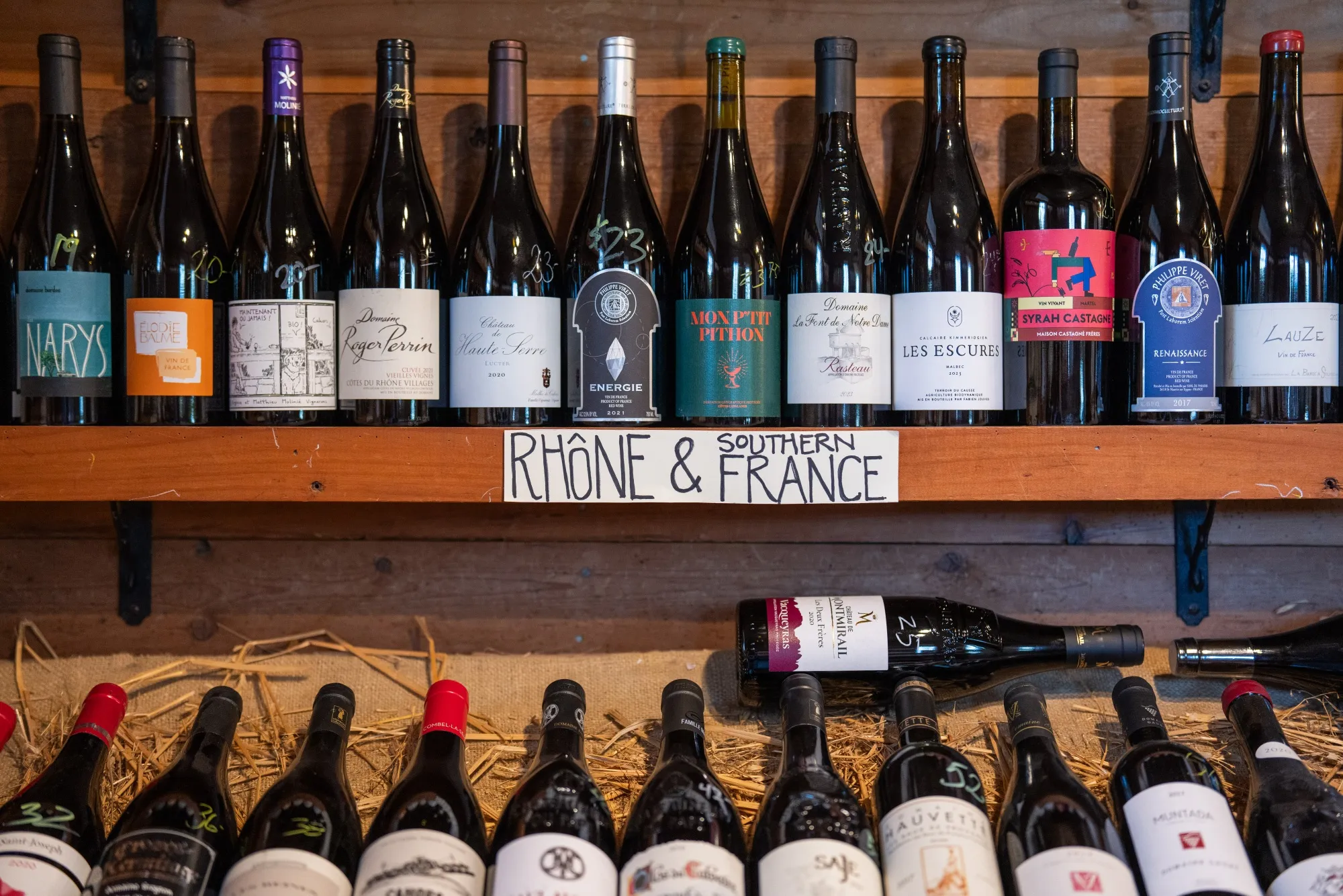 French imports for sale at the Blue Hill Wine Shop in Maine.