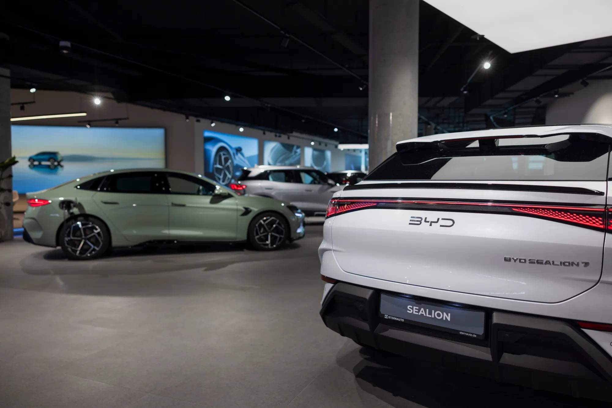 BYD electric vehicles at a BYD Co. dealership in Berlin.