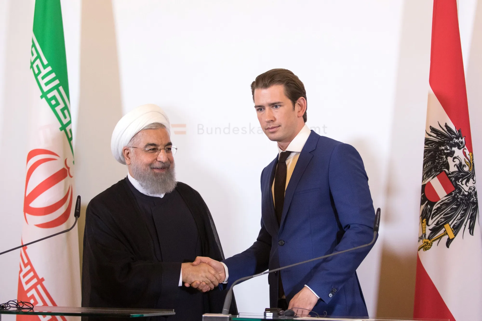 Sebastian Kurz shakes hands with Hassan Rouhani on July 4.