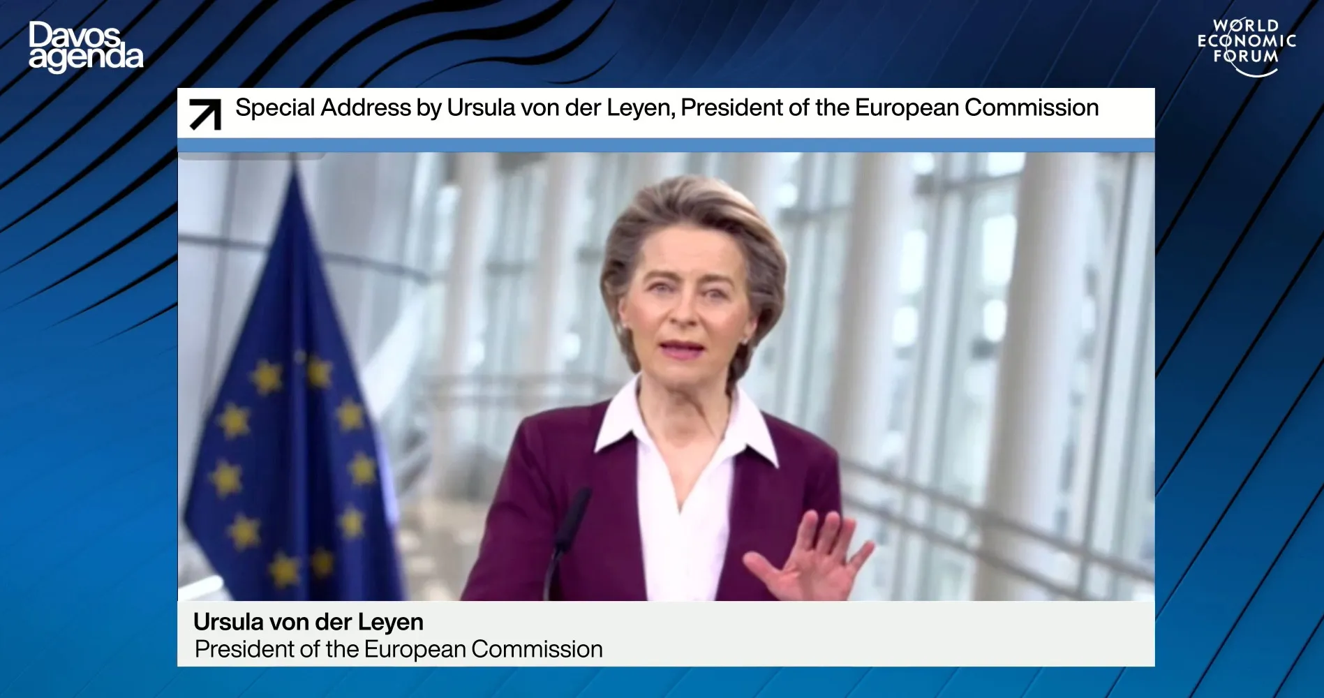 Ursula von der Leyen speaks during a virtual address at the World Economic Forum on Jan. 26.