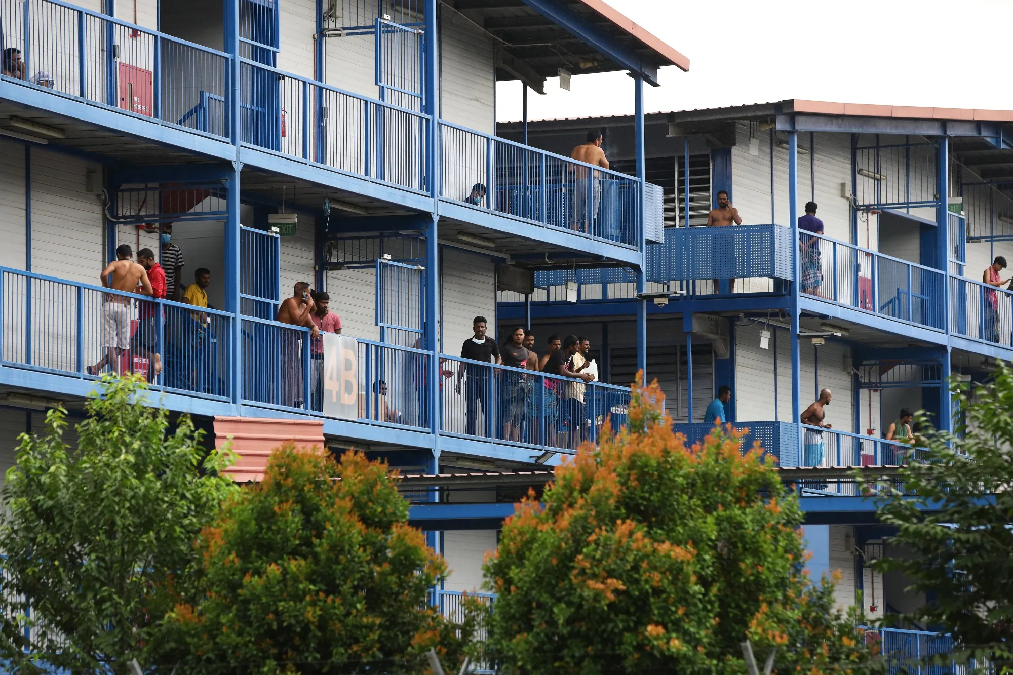 Foreign workers at the S11 Dormitory at Punggol on April 6.