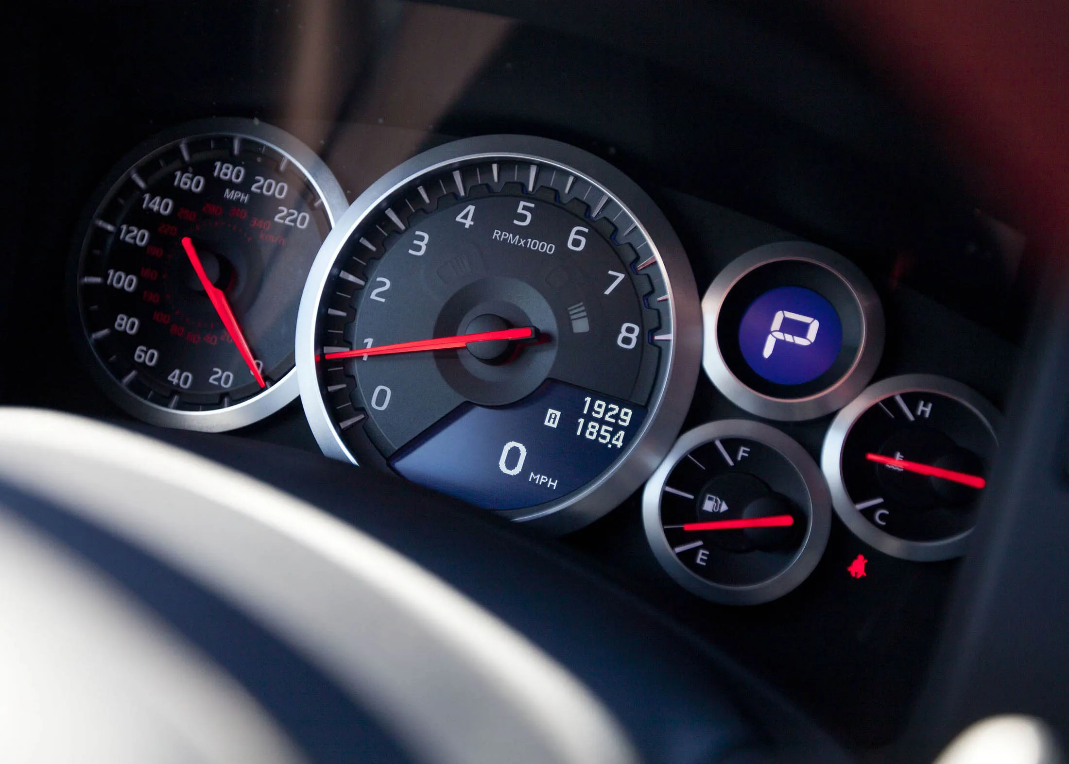 A Nissan GTR instrument cluster.
