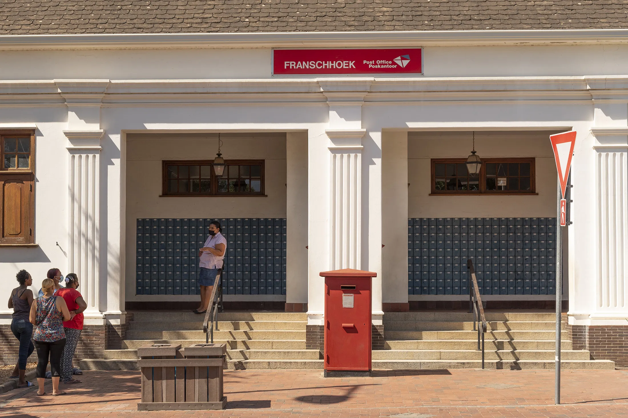 Franschhoek, Western cape, South Africa.2022. Customers outside a post office in Franschhoek, Western Cape, South Africa.