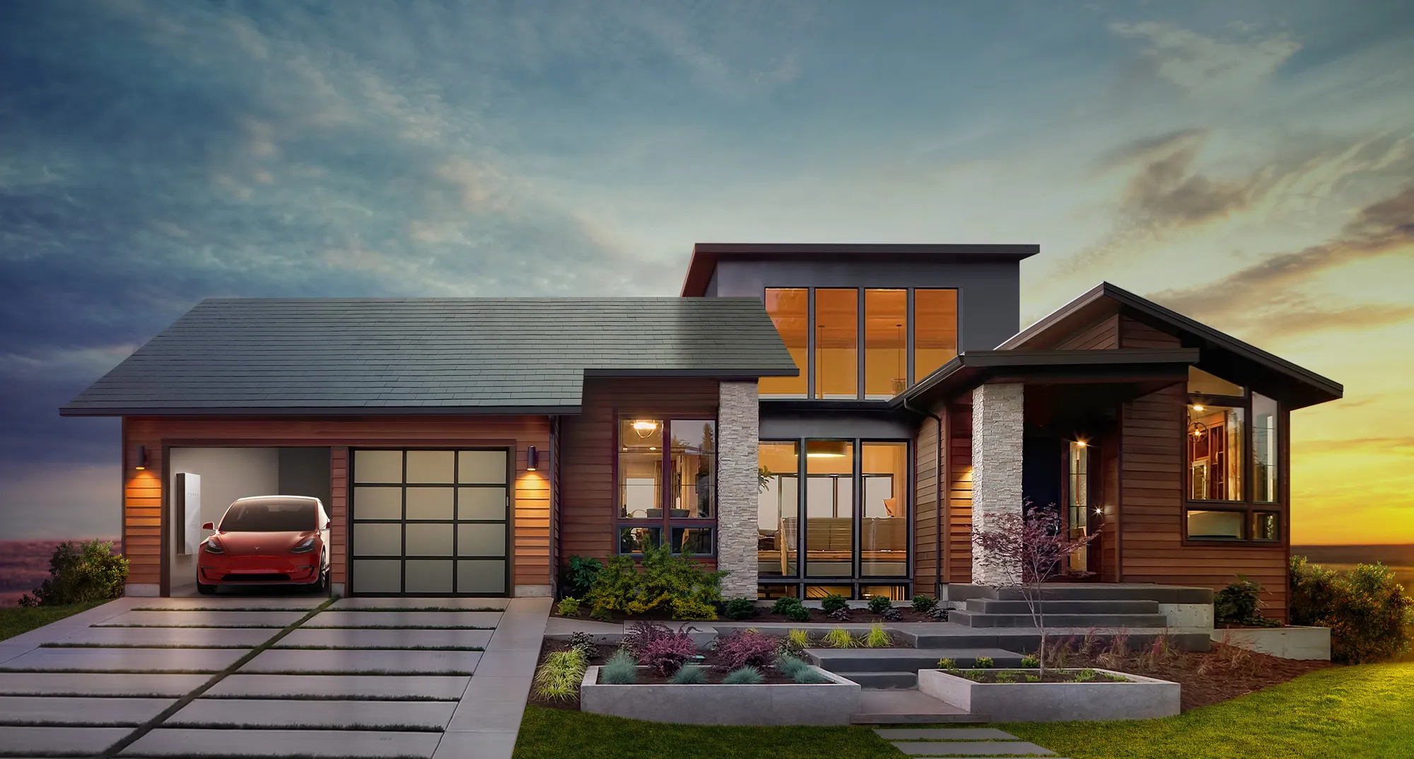 The Tesla Motors Inc. and SolarCity Corp. solar roof is displayed atop a house in this handout illustration provided to the media on Friday, Oct. 28, 2016.
